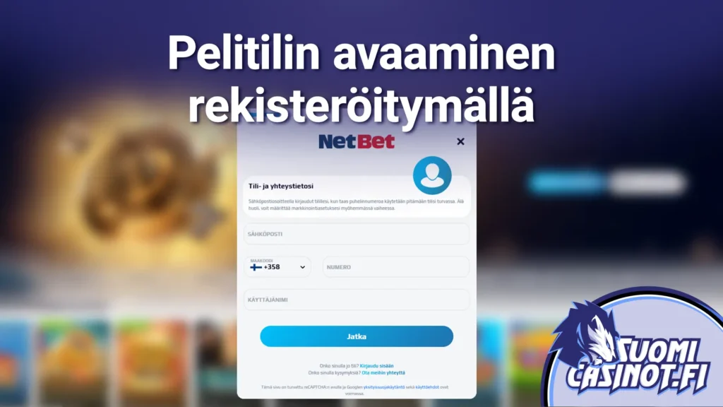 pelitilin avaaminen rekisteröitymällä